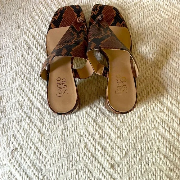 Franco Sarto Snakeskin Print Leather Sandals - Picture 2 of 5